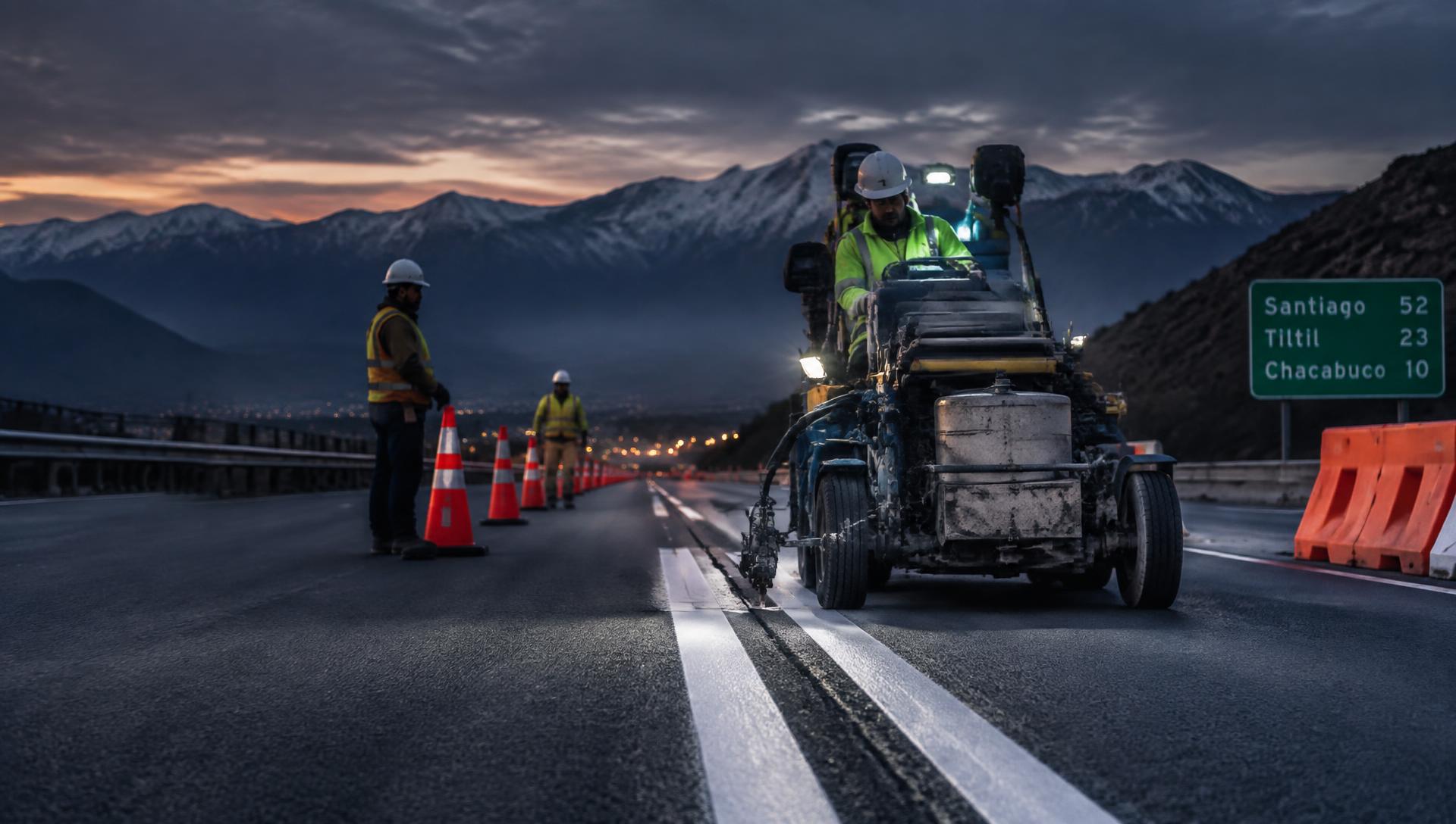 Faena de demarcación vial en una carretera de Chile